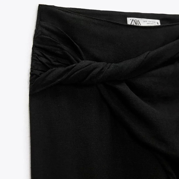 Zara Knotted Linen Blend Pareo Pants Black NWT Size Medium - Picture 6 of 12